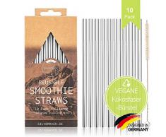 SilverRack Edelstahl Trinkhalme Wiederverwendbar - 10 Metall Strohhalme und 1 Naturfaser Reinigungsbürste - Edelstahl Strohhalme für leckere und umweltbewusste Smoothies