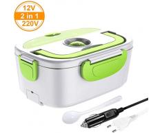 ERAY Lunchbox Elektrisch 12V 220V Elektrische Lunchbox Auto Büro 2 IN 1 Speisenwärmer Elektrisch 1,5L Warmhalterbox Brotdose Kostwärmer für Auto Haushalt Camping, Grün