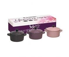 Le Creuset Mini-Cocotte/ Bräter-Set, 3-teilig, Rund, Je 200 ml, 10 x 5 cm, Steinzeug, Dunkelviolett/Lila/Rosa