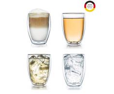 Creano doppelwandiges Thermoglas 250ml „DG-Hoch“, 4er Set, großes hitzebeständiges Trinkglas aus Borosilikatglas, Kaffee-/Teeglas