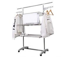 Talk-Point Mobiler Turm- Wäscheständer, Wäschetrockner, Wäscheturm | 23 Meter Wäscheleine, klappbar, höhenverstellbar, mobil | mit Teleskopstange und Seitenflügel | für Innen & Außen (3 Ebenen)