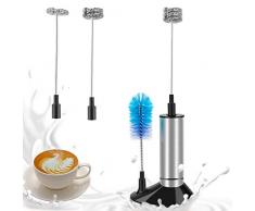 Linkax Milchaufschäumer Elektrisch Milchschäumer Manuell milchaufschäumer Batteriebetrieben mit Drei Quirl und Bürste Edelstahl Metall Milk Frother für Kaffee, Latte, Cappuccino