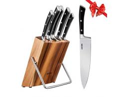 Aicok Messerblock Set | Messerset | Profi Kochmesser mit Präzisionsklingen | 6-teilig| Extra Scharf | rostfreier Edelstahl | ergonomische Griffe | High Carbon Edelstahl