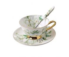 Porzellan Keramik Tee-Tasse Kaffeetassen mit Untertassen, Kamelie, Weiß Und Grün