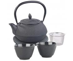 Rosenstein & Söhne Tee Set: Asiatische Teekanne, Untersetzer und 2 Becher aus Gusseisen, schwarz (Tee-Set Geschenk)