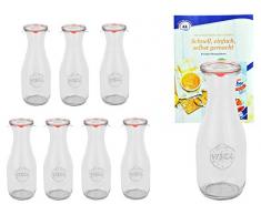 MamboCat 8er Set Weckgläser 530 ml Saftflaschen mit Deckel Einkochring Klammern I Original Weck Glasflasche Einweckflaschen für Säfte Saucen Öle UVM I inkl. Diamant-Zucker Gelierzauber Rezeptheft