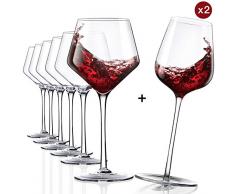 Finest Crystal 6-er Set mundgeblasene Weingläser mit 2 Funny Rocking Gläser, bleifreies Kristallglas handgefertigt, Burgunderglas 680ml, Einzigartige Kollektion