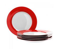 Van Well 6er Set Speiseteller Essteller flach Serie Vario Porzellan - Farbe wählbar, Farbe:rot