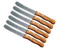 Fuchs Buckelsmesser Brötchenmesser Buttermesser mit Wellenschliff Holzgriff Olivenholz Holzgriff (6 Stück)