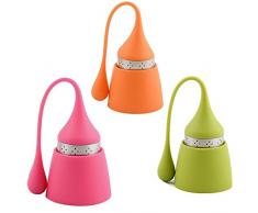 iNeibo Teesieb Teeei für Loses Tee aus Rostfreiem Edelstahl und Lebensmittelechtem Silikon, hübsches Teefilter mit Auffangbehälter. 3er Set Pink Orange und Grün
