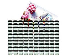 100er Set Sturzglas 125 ml Marmeladenglas Einmachglas Einweckglas To 66 schwarzer Deckel incl. Diamant-Zucker Gelierzauber Rezeptheft