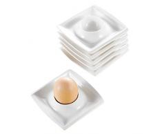 MALACASA, Serie Blance, 6 Teiligen Set Eierbecher aus Cremeweiß Porzellan Eierständer Eierhalter, je 4 Zoll / 10x10x2,5cm