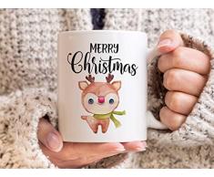 Weihnachtstasse mit Rentier und Spruch bedruckte Tasse Frohe Weihnachten