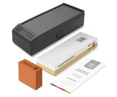 Premium Schleifstein/Messerschärfer Steinset. Körnung 800/3000, für langanhaltende Schärfe auf Alle Messern | Großer 210 x 70 mm Schleifstein Messer Steinset mit Rutschfester Base und Läppstein