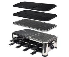 Syntrox Germany 4 Platten und 16 Pfännchen Edelstahl Design Raclette mit Grill und Heißer Stein