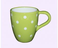 UNGARNIKAT Keramik Milchkaffeebecher/Kaffeebecher hellgrün mit handbemalten weißen Punkten