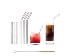HALM Glas Strohhalme 6er Set Transparent - 2 Längen Wiederverwendbare Glas-Trinkhalme aus Spezial Glas + Reinigungsbürste gesunde Glastrinkhalme Glasstrohalme wiederverwendbar für Cocktail Smoothie