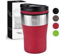 Milu Thermobecher Isolierbecher Kaffeebecher to go - 210ml 100% Auslaufsicher - Trinkbecher aus Edelstahl - Autobecher doppelwand Isolierung - Thermo Becher - Travel Mug (Rot)