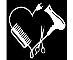 ALADKF Autoaufkleber für Stoßstange Haarstylist Herzkamm Scherentrockner Vinyl Motorrad Autoaufkleber 2pcs 13.cm * 13CM