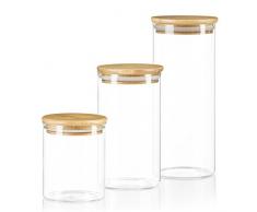 Dimono Vorratsglas aus Borosilikatglas Vorratsgläser Glas-behäler Einweck-Glas mit Bambus-Deckel - 3er Set