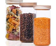 Econovo® Vorratsgläser Set mit Deckel (3-teilig) aus verstärktem Borosilikatglas, stapelbar und luftdicht, Vorratsdosen Glas-Behälter Set für Lebensmittel groß und klein 1000ml