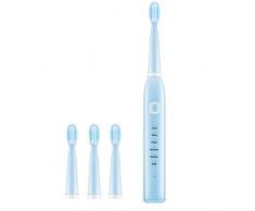 Deng Xuna Elektrische Zahnbürste, wasserdichte Wiederaufladbare USB-Reinigungs-Schallzahnbürste für Erwachsene, 6 Arbeitsmodi und Speicherfunktion mit 4 Ersatzzahnbürstenköpfen (Blau)