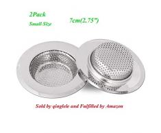 Qinglele Abflusssieb, Küchen Spüle Sieb, Sieb Edelstahl Waschbecken, Verhindern Verstopfung, Außendurchmesser 2.75 Zoll /7CM 2 Stück (Klein)