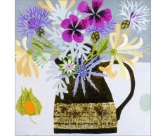 Posterlounge Leinwandbild 40 x 40 cm: Gartenblumen in Steinkrug von Vanessa Bowman/Bridgeman Images - fertiges Wandbild, Bild auf Keilrahmen, Fertigbild auf echter Leinwand, Leinwanddruck