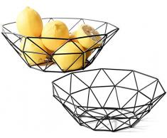 Lawei 2 Stück Obstschale Metall Korb Obstkorb Aufbewahrung für Obst Kuchen - Schwarz, 27 x 9,2 x 14,5 cm