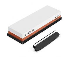 KUNQUN Wetzstein Set, 400 1000 Schleifstein Messer Profi 2-in-1 Messerschärfer Abziehstein, nass Schleifstein mit Gratis rutschfest Silikonhalter & Schleifhilfe | Beste Schleifstein Fuer die Küche