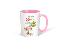 Trötsch Tasse Glück Oma weiß rosa: Kaffeetasse Teetasse Geschenkidee Geschenk (Keramiktasse / Glücksmaus)
