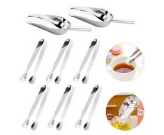 O-Kinee 6 Stücke Zuckerzange und 2 Stücke Eisschaufel, Edelstahl Eiszange Set, Zangen Candybar, Eiswürfelzange für Süßigkeiten Candy Salat Spaghetti Servierzange in Hochzeit Party Bar