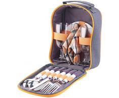 PEARL Picknicktasche: Picknick-Set für 2 Personen: Gläser, Servietten, Teller, Besteck (Picknick Geschirr Set)