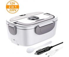 ERAY Elektrische Lunchbox 2 IN 1, Lunchbox Elektrisch 12 V / 220 V Elektrischer Speisenwärmer 1,5L Brotdose Kostwärmer für Auto Haushalt Camping, Grau