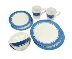 Fridani MDD Melamin Geschirr Blau für 2 Personen, Campinggeschirr 2x Becher 4x Teller 2x Schüssel
