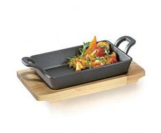 Culinaris Küchenprofi - Gusseisen BBQ Grillpfanne Servierpfanne mit Holzbrett (Servierpfanne eckig, 1 Stück)