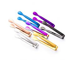 REYOK Zuckerzange Bunt, 7 Stücke Edelstahl Zuckerzange Set, Zangen Candybar, 11cm Eiswürfelzange für Süßigkeiten Candy Salat Spaghetti Servierzange in Hochzeit Party Bar Büfett Grill Picknick