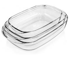 Bluespoon Auflaufformen aus Borosilikatglas 3er Set | Füllmengen der Gratinformen 2,5 L, 3,75 L, 4,5 L | Kochgeschirr aus Glas | Backofenformen in 3 verschiedenen Größen