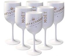 6 x Moët & Chandon Ice Impérial Acryl-Glas Champagner Gläser-Set in weiß/gold Champagne Becher Kelche inkl. Untersetzer (6 Stück)
