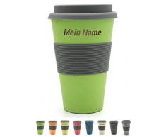 BambooYou Magu personalisierter Coffee to go Becher mit Namen Bambus Namensbecher - Individuelle Namensgravur- Lasergravur 465 - naturgrün