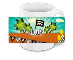Kindertasse mit Namen Luis und schönem Piraten-Motiv für Jungs