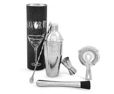 SAVOR IT Cocktail Shaker Set - Cocktail Set aus hochwertigem 304 Edelstahl - Cocktail Shaker inkl. Sieb & Zubehörset aus cl Messbecher, Stampfer, Barlöffel mit Gabel und Strainer in edler Geschenkbox