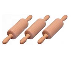 versandfuxx24 Kindernudelrolle 3er Set Teigrolle für Kinder aus Holz (mit beweglicher Walze/Rolle)