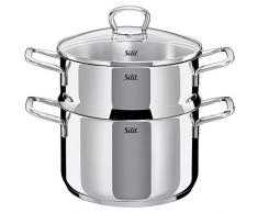 Silit Style Dämpfer mit Glasdeckel, Kochtopf hoch 20 cm, Gemüse-/ Kartoffeldämpfer mit Metalleinsatz, Edelstahl poliert, Induktion