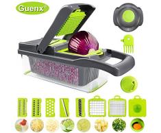 Guenx®Gemüsehobel, 12 in 1 Gemüseschneider | Zwiebelschneider | Schneiden/Würfeln/Hobeln/Stifteln/Schälen/Aufbewahren | Mandoline | Obstschneider | Zerkleinerer | 2019 NEU