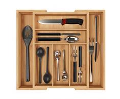 Homfa Bambus Besteckkasten ausziehbar 7 Fächer Besteckfach für Schubladen Schubladeneinsatz als Küchenorganizer Besteckeinsatz verstellbar 30-50x40x6.5cm(BxTxH)