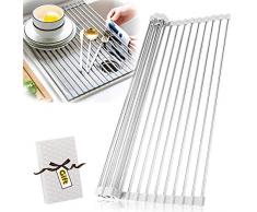 AIDBUCKS Abtropfgestell für die Küchenspüle 52cm x 35cm Abtropfgitter Größere Küche Dish Drain Racks Faltbar Leicht Verstaubar Anti-Rutsch-Matte Grau
