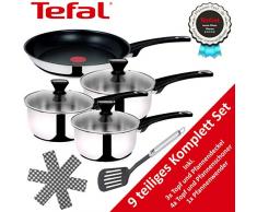 Tefal B12598 Jamie Oliver Edelstahl Topfset + Pfanne 9 TLG, Töpfe und Bratpfanne im Set, mit 3 Glasdeckel, Induktionsgeeignet, Pfanne 24 cm Antihaftbeschichtet, Kochtopf 16,18,20 cm