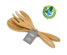 Dehaus® Große Salatbesteck aus BAMBUS, Ökologisches Küchenhelfer Holz, Set von Kochlöffel und Gabel, 2-teiliges Küchenutensilien, Holzlöffel Set, Kochutensilien, Küchenzange, Spaghettizange 30,5CM