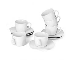 MALACASA, Serie Elisa, 12 teilig Set Cremeweiß Porzellan Kaffeeservice Teeservice, je 6X Kaffeetassen mit 6X Untertassen für 6 Personen